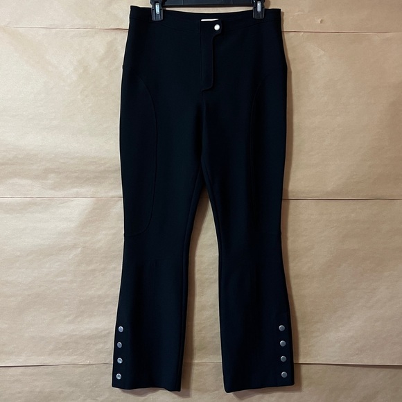 Cinq a Sept | Button Hem Flare Pants High Rise Ponte Knit Trousers Black Size 6 - Picture 1 of 12